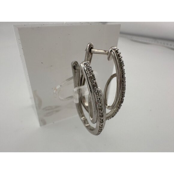 Natural Diamond Loop Hoop Earrings - Picture 14 of 15